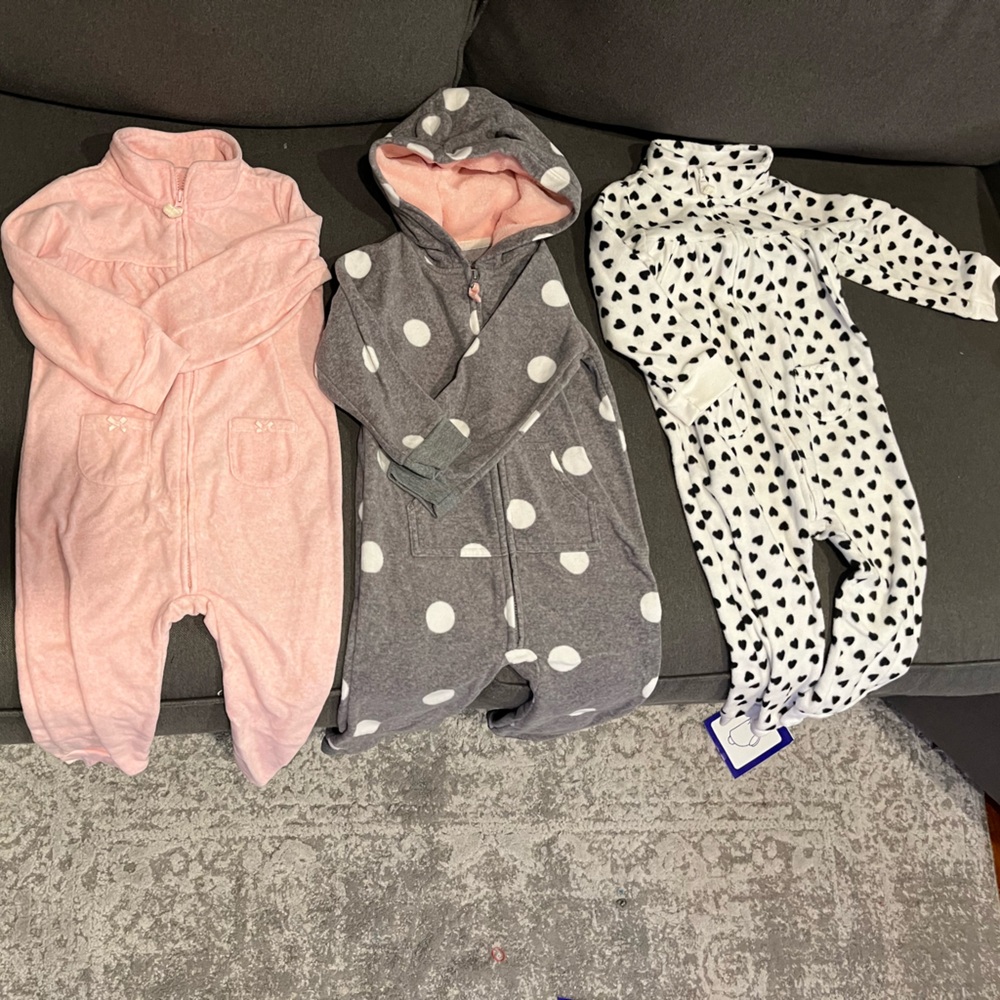 Carter’s Baby Toddler Zip Up Fleece Jumpsuits. Bundle of 3. Size 24M